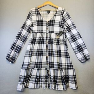 Derek Heart Plaid L Babydoll Mini Dress NWT Soft Stretch Buffalo Checker Grunge